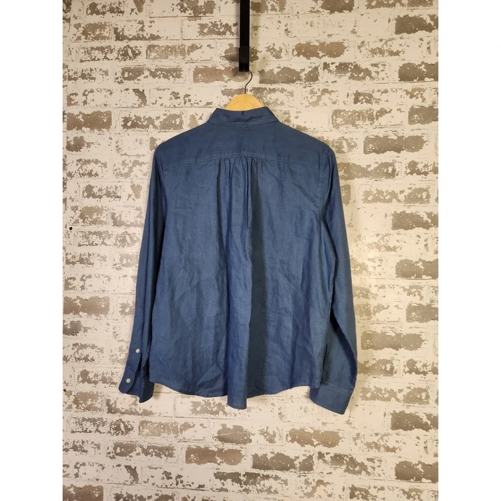 Ralph Lauren Shirt Womens Large Blue Linen Long Sleeve Button Up Beachy Coastal - Picture 9 of 15